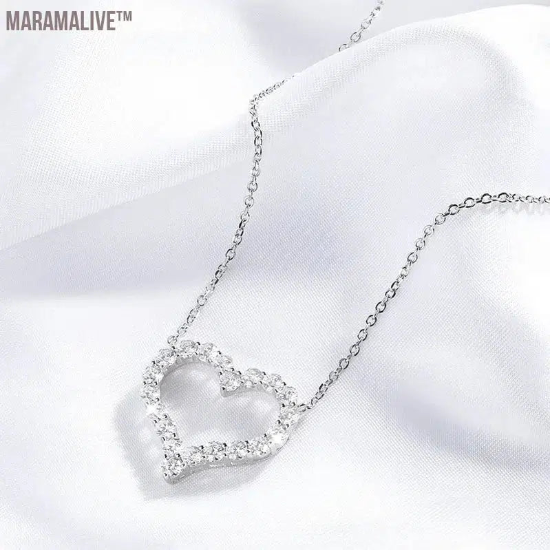 Silver-Plated Moissanite Heart Pendant for Women