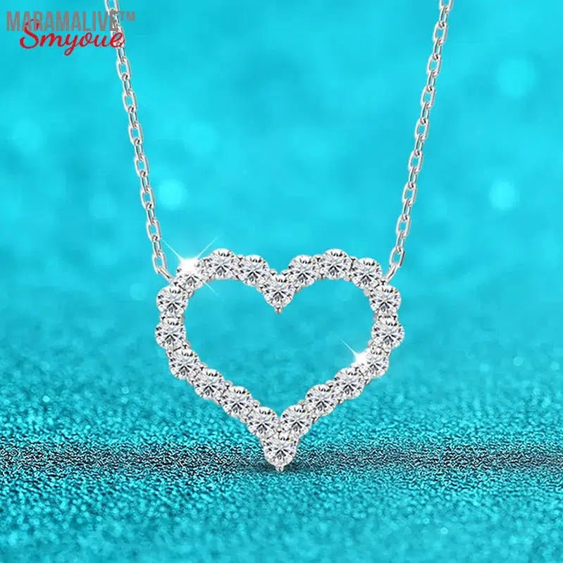 Silver-Plated Moissanite Heart Pendant for Women