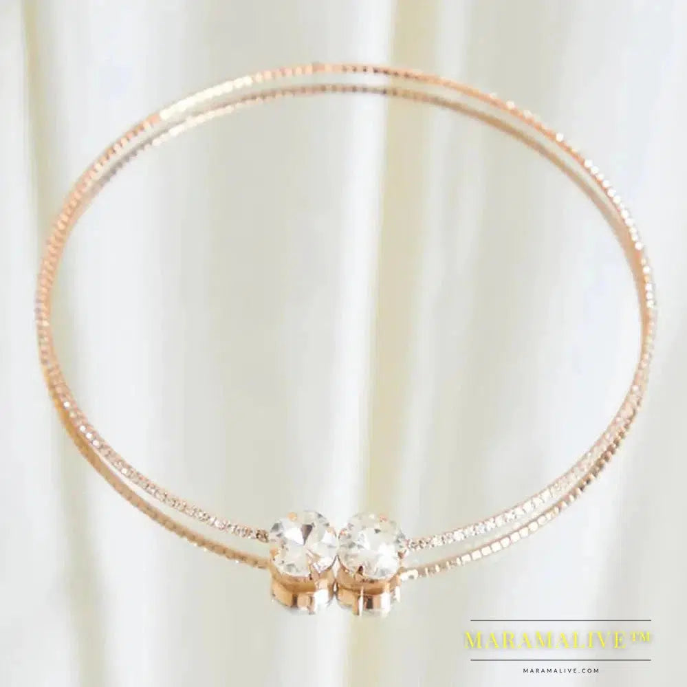 Simple Big Crystal Rhinestone Choker Necklace for Women Bling 1 Row Round Open Cuff Necklace Collar Statement Jewelry