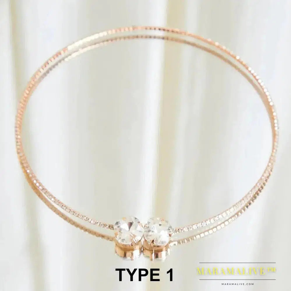 Simple Big Crystal Rhinestone Choker Necklace for Women Bling 1 Row Round Open Cuff Necklace Collar Statement Jewelry