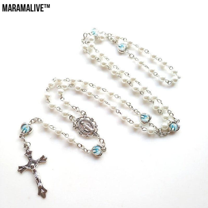 Simple Jewelry Glass Pearl Rosary Necklace