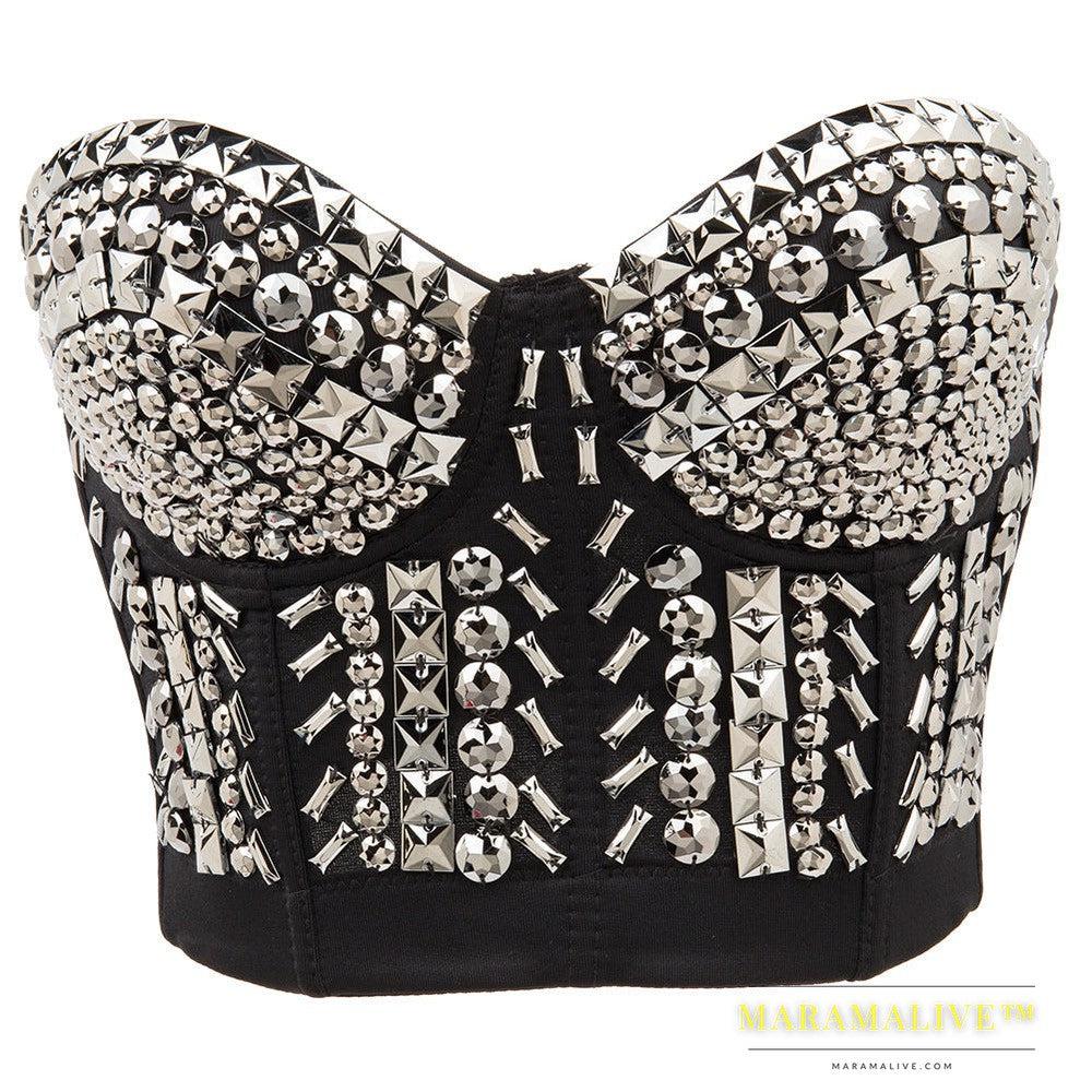 Singer Dancer Costume Punk Sequin Bead Women Bra