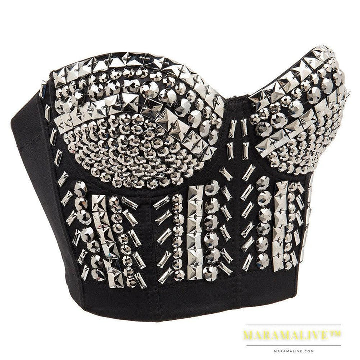 Singer Dancer Costume Punk Sequin Bead Women Bra