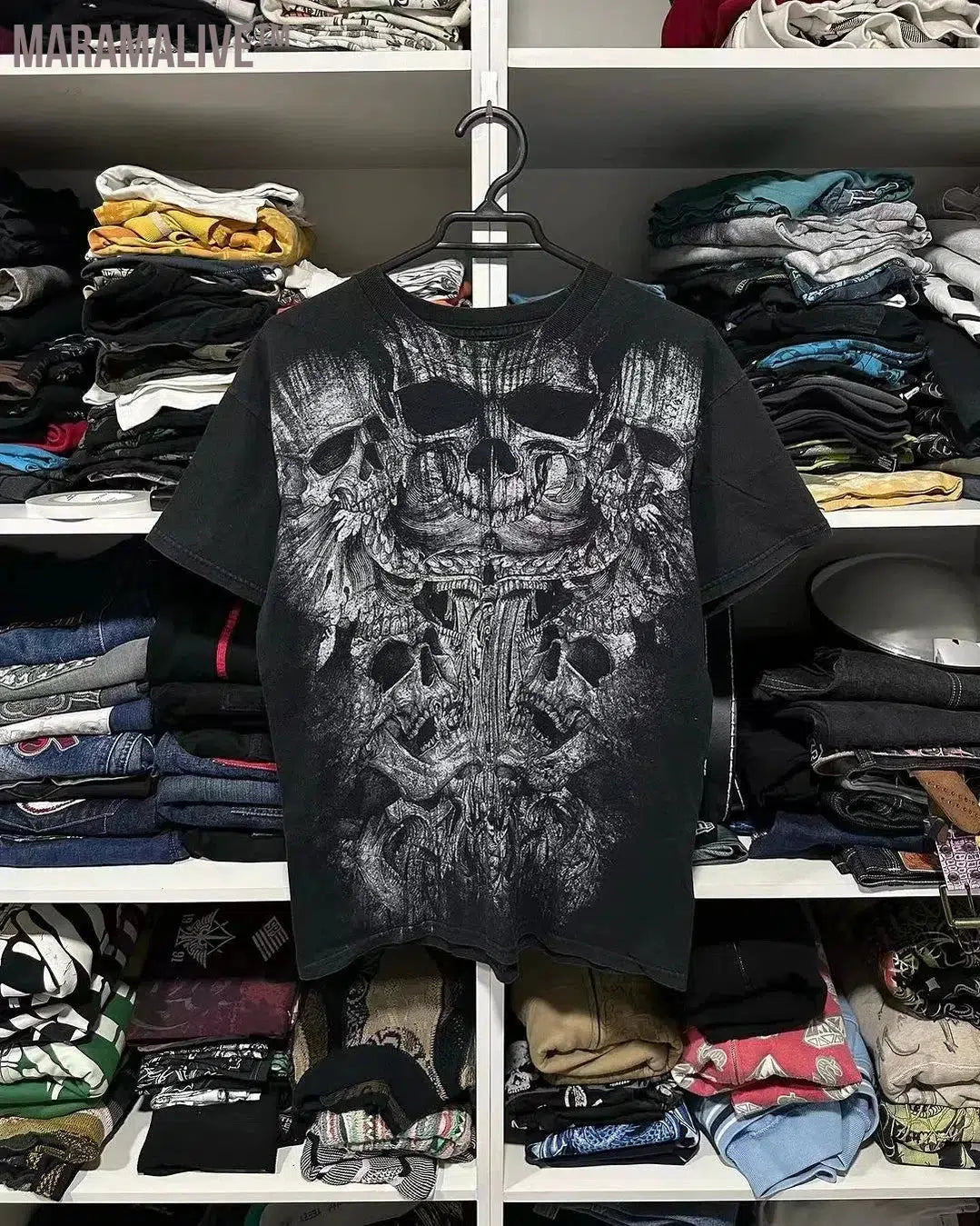 Skeleton Pattern Oversized T-shirt Men's Women's Y2K T-shirt New Harajuku Retro Short-sleeved Gothic Street Clothing Couple Top