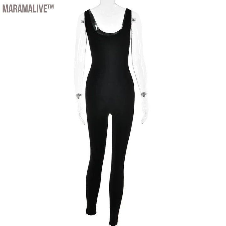 Skinny Sports Sleeveless Backless One Piece Women Jumpsuits Workout Bodysuit For Women Sexy Lady Jogging Fitness Wear