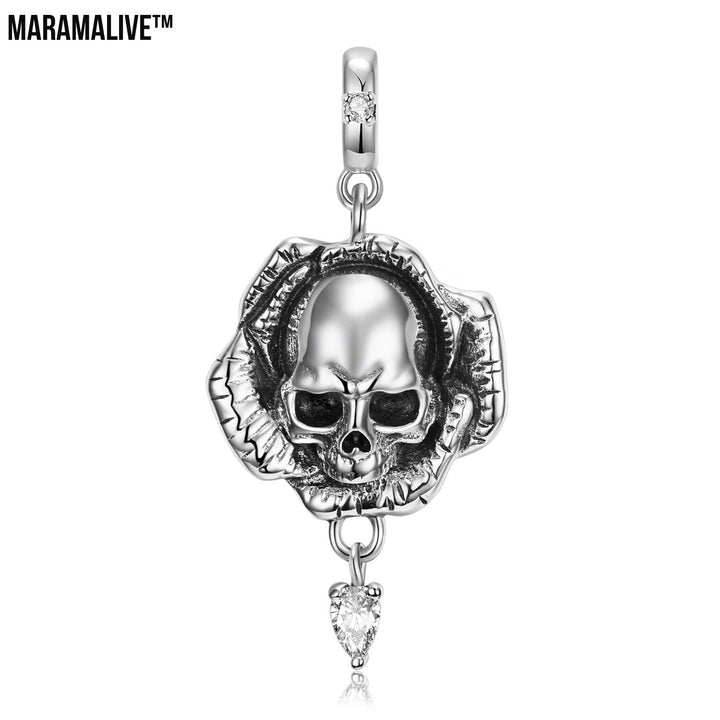 Skull Flower Pendant Dark Gothic Minority Personality Sterling Silver S925 Bracelet Diy Accessories