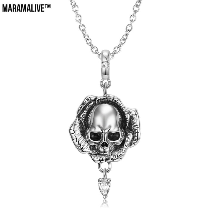 Skull Flower Pendant Dark Gothic Minority Personality Sterling Silver S925 Bracelet Diy Accessories