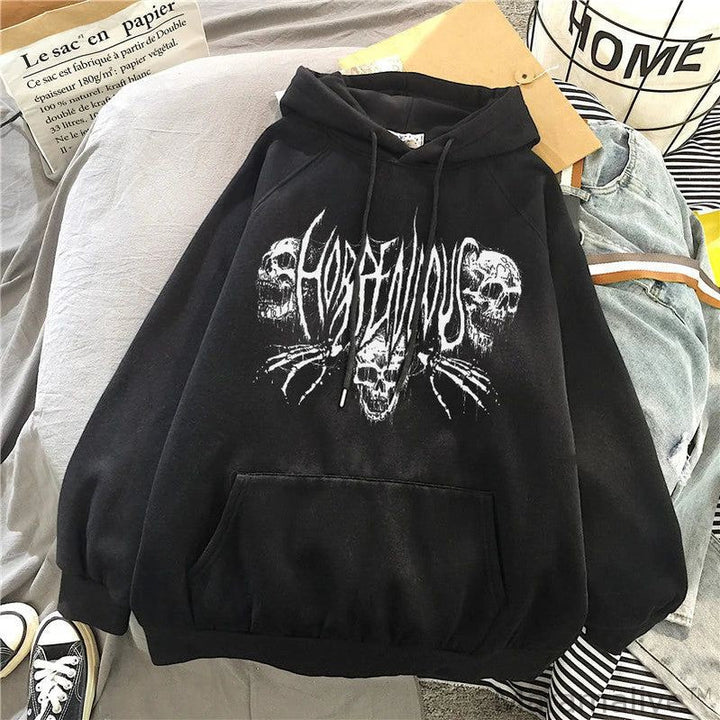 Skull Print 2023 Women Hoodies Sweatshirts Female Pullovers Velvet Punk New Hoodie Gothic Hooded Sweatshirt Y2k Clothes Tops Goth