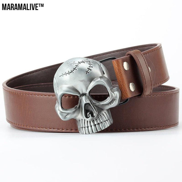 Skull head leather belt