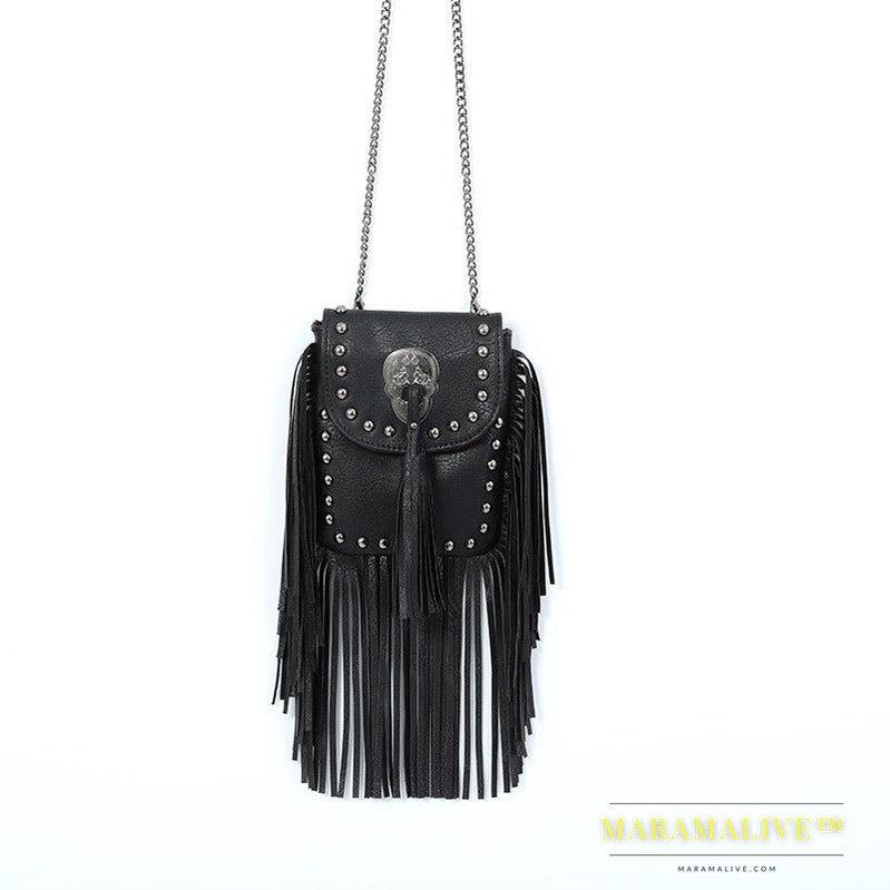 Sleek Soft Leather Studded Fringe Bag