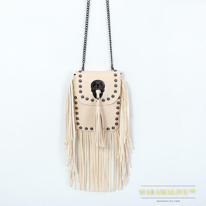 Sleek Soft Leather Studded Fringe Bag