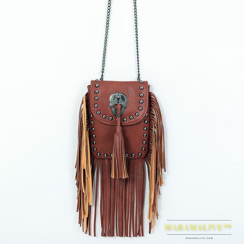 Sleek Soft Leather Studded Fringe Bag