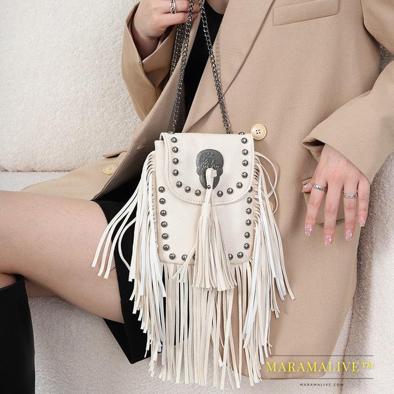 Sleek Soft Leather Studded Fringe Bag