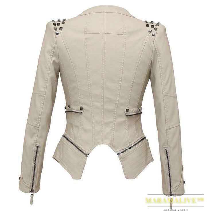 Slim-fit tuxedo mid-length leather jacket