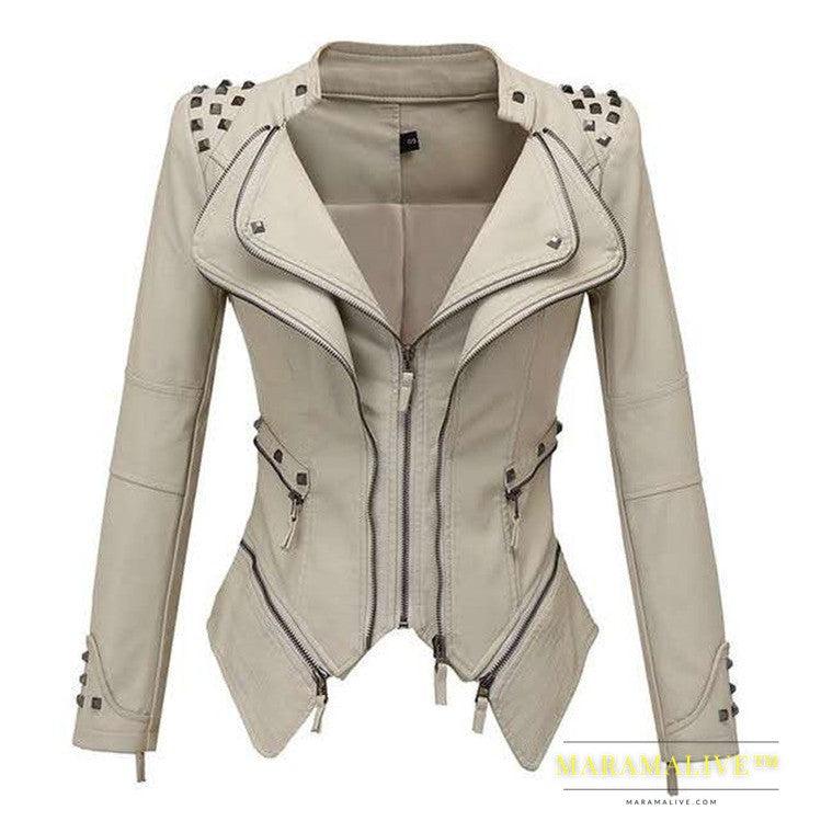 Slim-fit tuxedo mid-length leather jacket