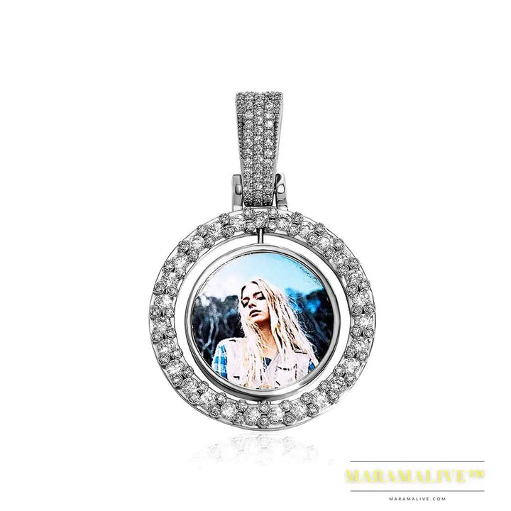 Small Size Custom Made Photo Rotating Double-sided Medallions Pendant Necklace With 4mm Tennis Chain Hip Hop Jewelry