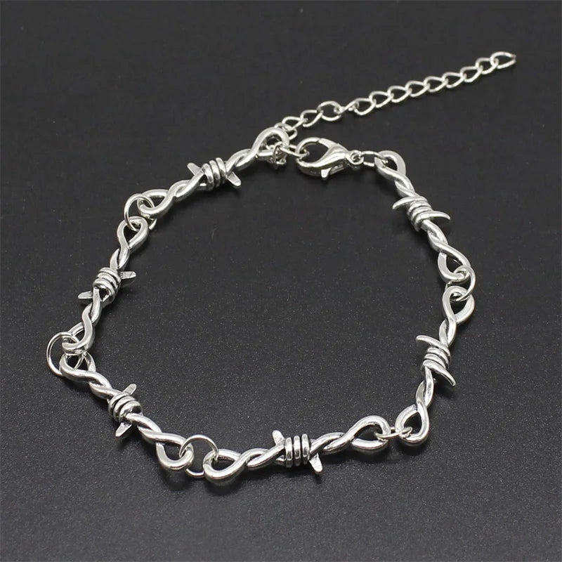 Small Wire Brambles Vintage Iron Unisex Choker Bracelet - Gothic Punk Style Barbed Wire Thorns Bracelet Choker