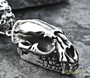 Smilodon Dinosaur Skull Necklace Goth Saber Toothed Tiger Mammoth Pendant Dino La Brea Tar Pits Gothic Jewelry