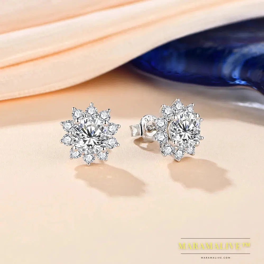 Snowflake Stud Earrings 925 Sterling Silver Jewelry 6.5mm 1.0 Carat Diamond Moissanite Earrings For Women Wedding Gift