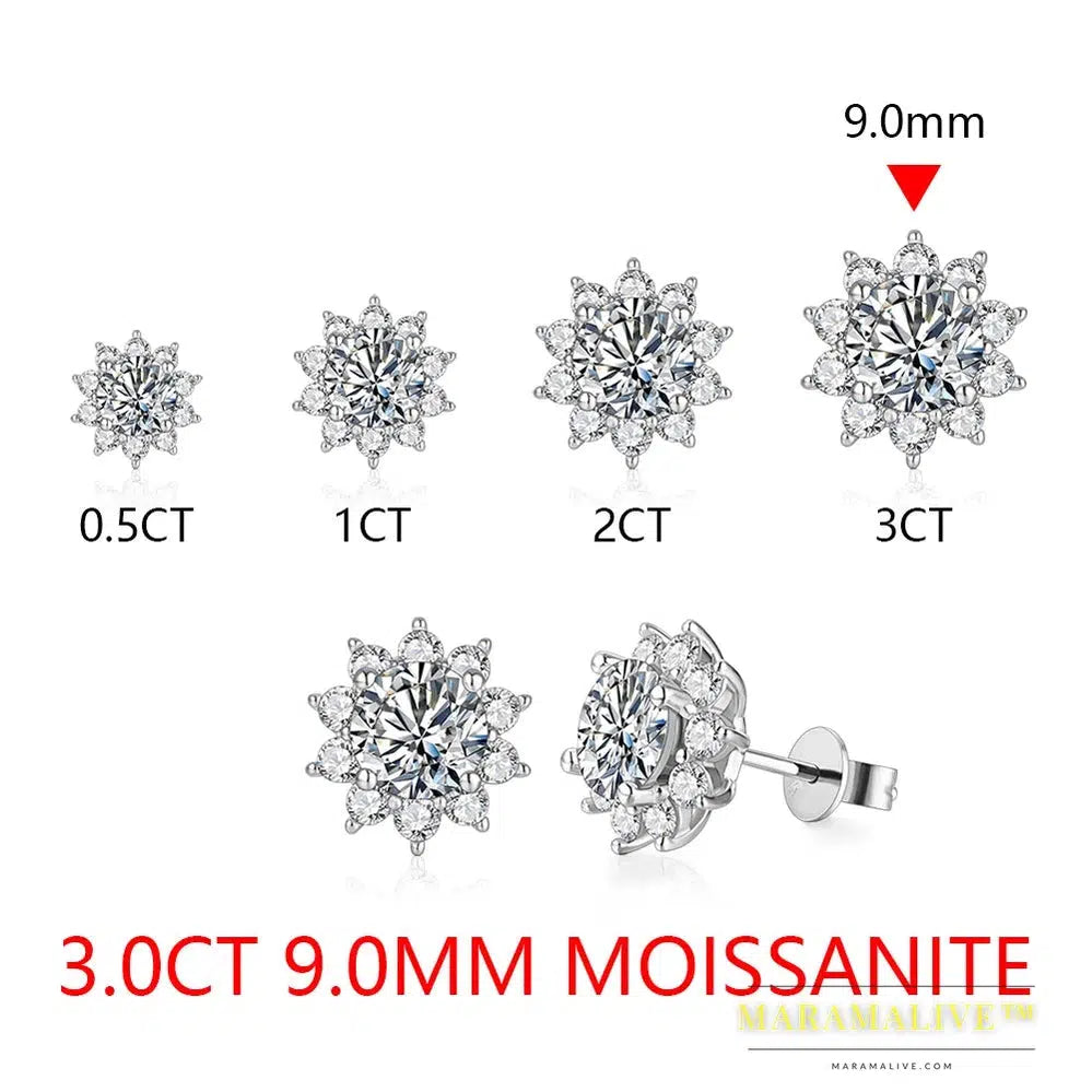 Snowflake Stud Earrings 925 Sterling Silver Jewelry 6.5mm 1.0 Carat Diamond Moissanite Earrings For Women Wedding Gift