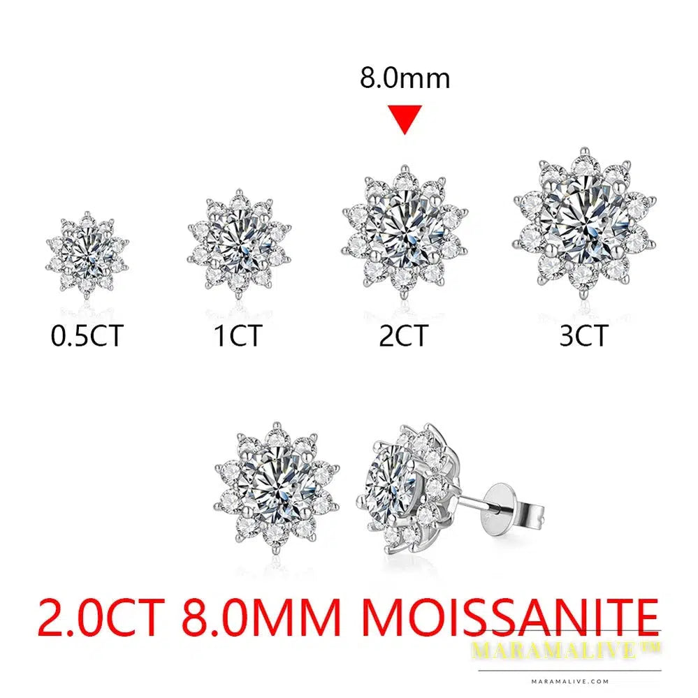 Snowflake Stud Earrings 925 Sterling Silver Jewelry 6.5mm 1.0 Carat Diamond Moissanite Earrings For Women Wedding Gift