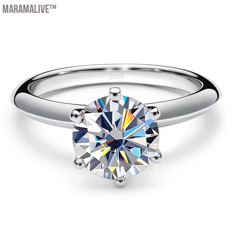 Solid 925 Sterling Silver Ring with Real Moissanite for Women Fine Jewelry for Wedding Engagement Gifts