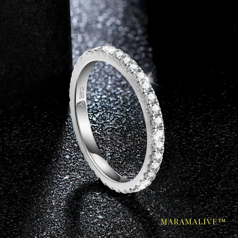 Solid 925 Sterling Silver Rings for Women Moissanite Full Eternity Wedding Band Engagement Wedding Ring Fine Jewelry