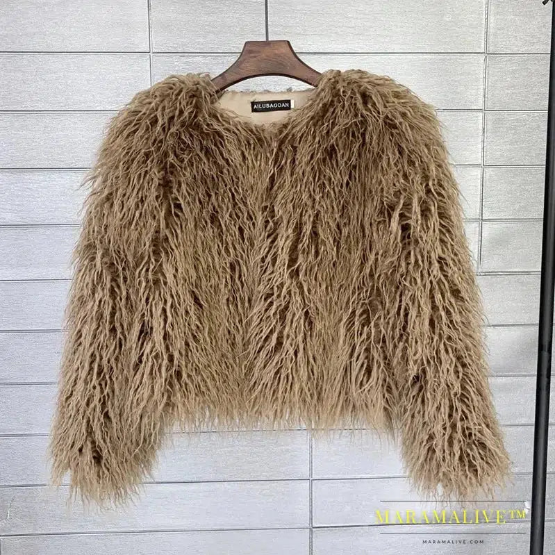 Solid Faux Fur Coats for Women Full Sleeve O-neck Open Stitch Covered Button Fur Jackets Winter Autumn Warm New Fashion