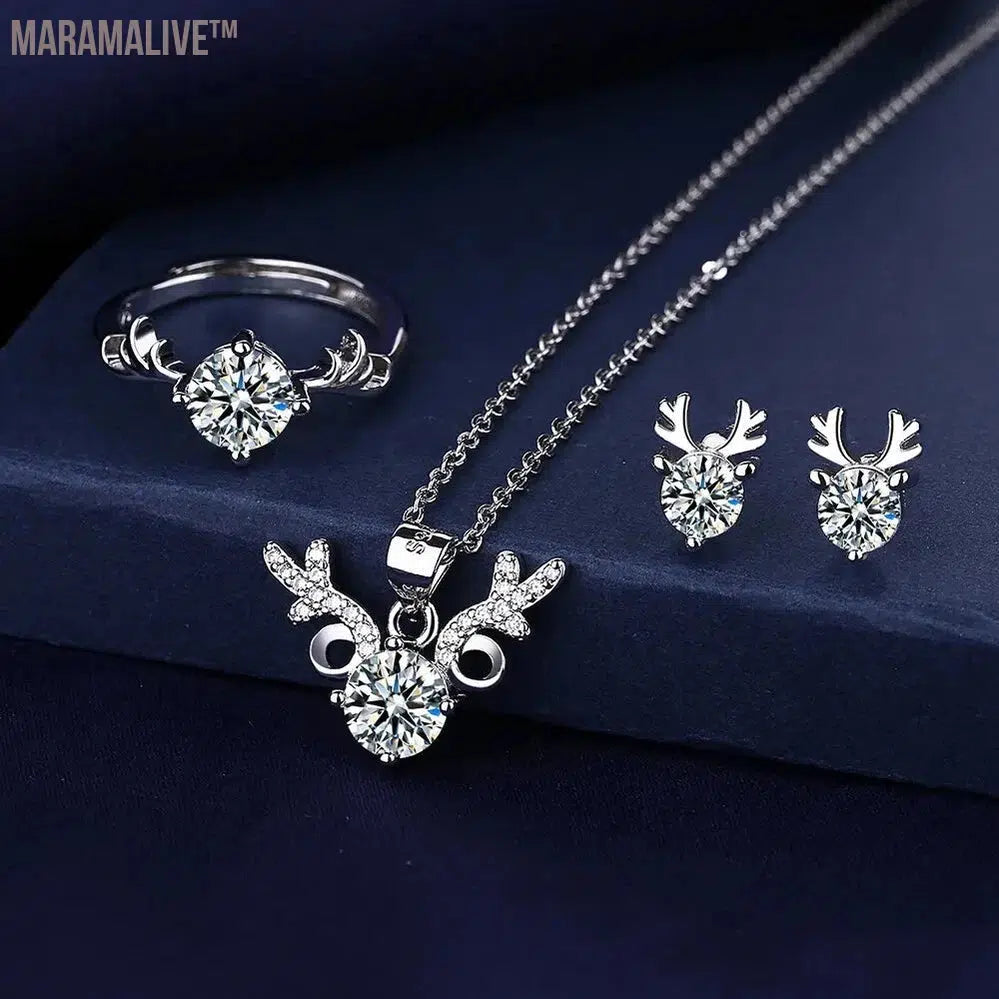 Solitaire Lab Diamond Jewelry set 925 Sterling Silver Party Wedding Rings Earrings Necklace For Women Bridal Moissanite Jewelry