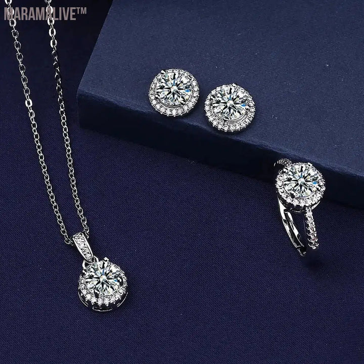 Solitaire Lab Diamond Jewelry set 925 Sterling Silver Party Wedding Rings Earrings Necklace For Women Bridal Moissanite Jewelry