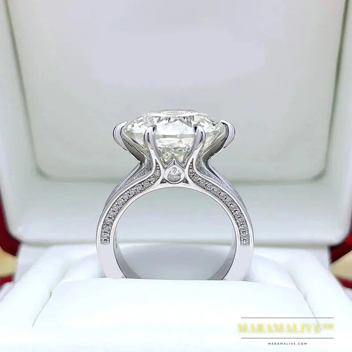 Sparkling 10 Carat Moissanite Ring For Women 925 Sterling Silver Plated Pt950 Colorless Diamond Wedding Band Rings Jewelry