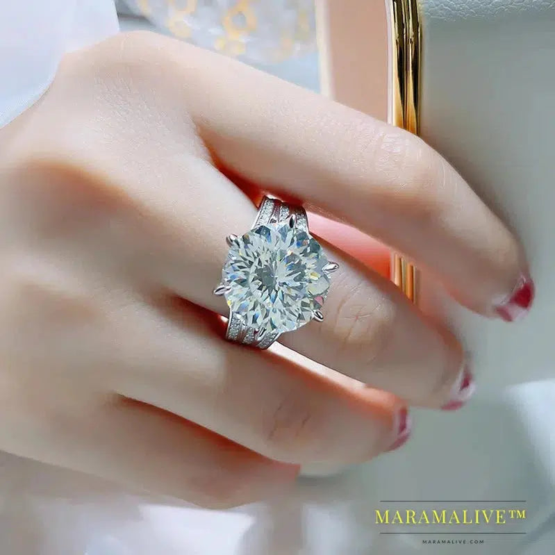 Sparkling 10 Carat Moissanite Ring For Women 925 Sterling Silver Plated Pt950 Colorless Diamond Wedding Band Rings Jewelry