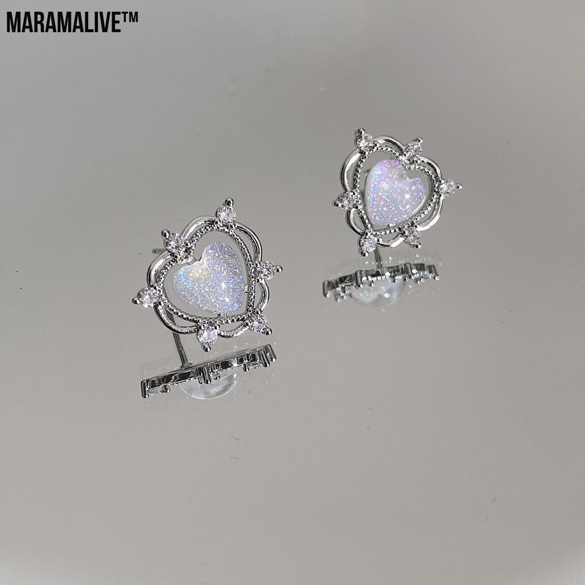 Sparkling Opal Heart Shape With Diamond Stud Earrings