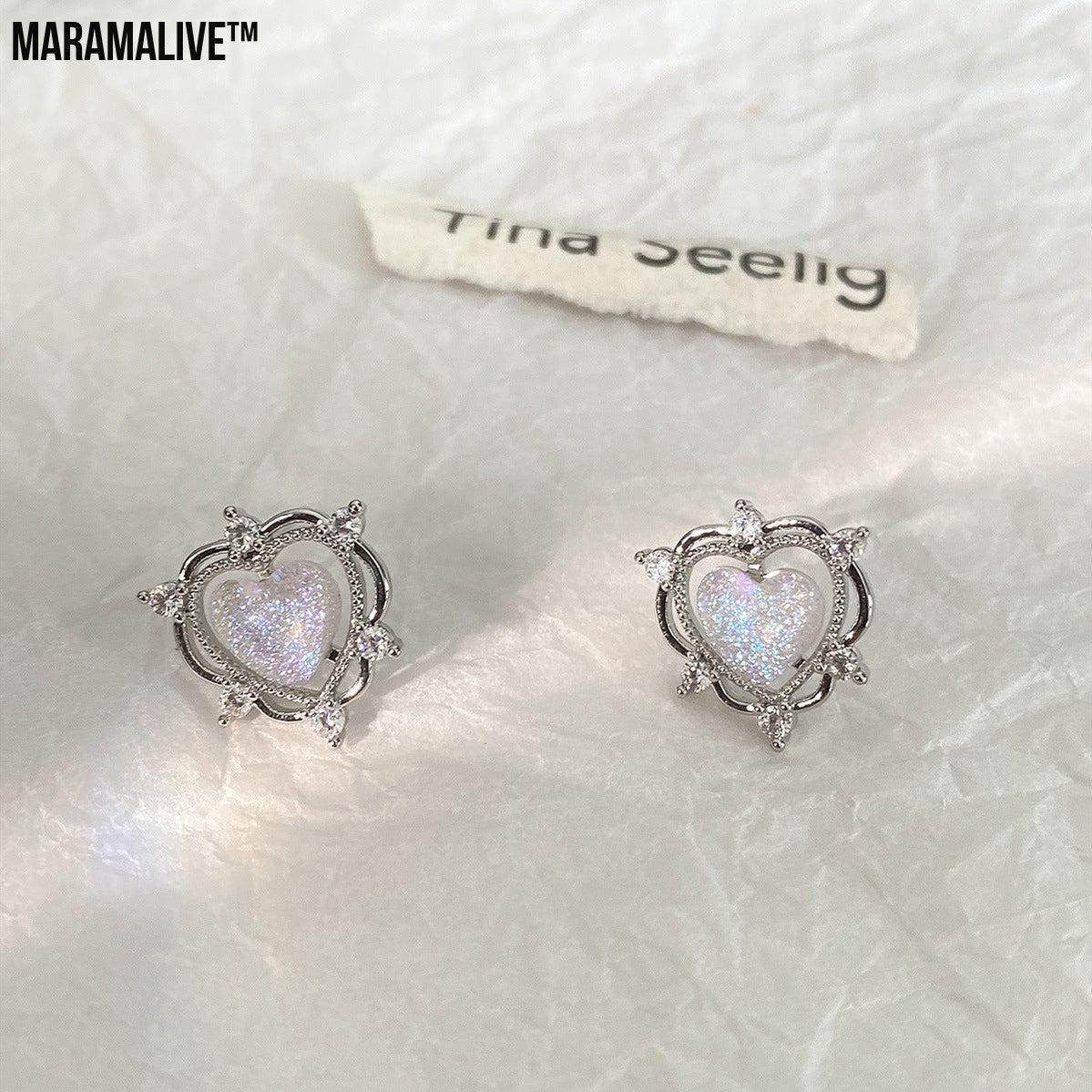 Sparkling Opal Heart Shape With Diamond Stud Earrings