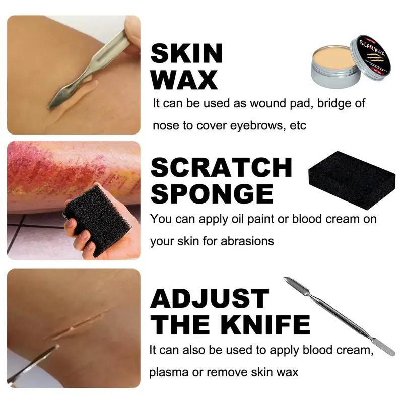 Spooktacular Halloween Wound Scar Wax Makeup Kit: Face & Body Paint with Spooky Dark Accessories