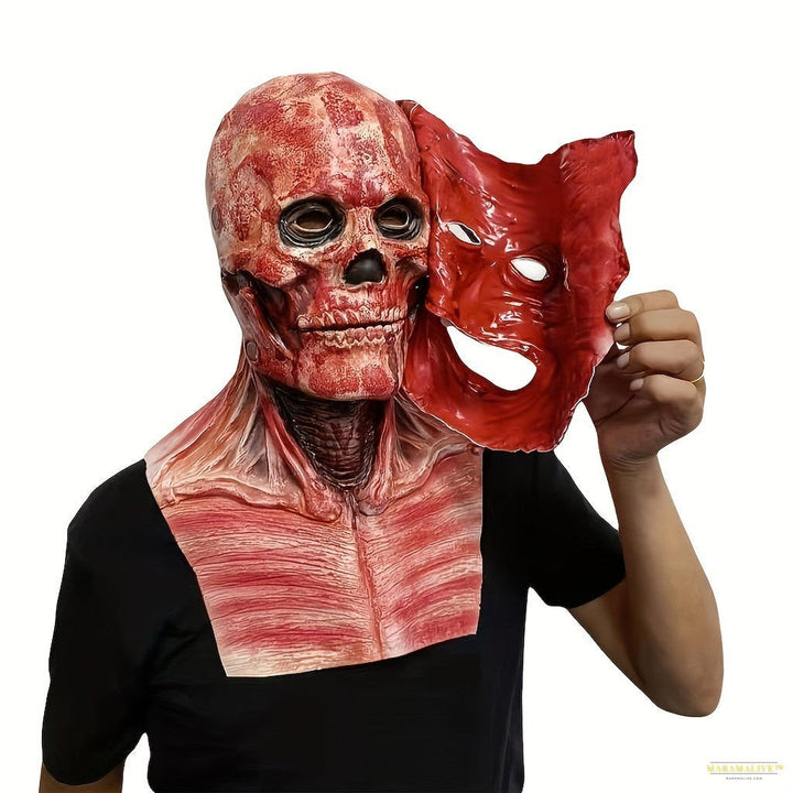 Spooky Bloody Bubble Skull Mask - Latex Horror Full Face Helmet for Halloween & Carnival, Double-Layer Ripped Design, Cosplay Party Accessory