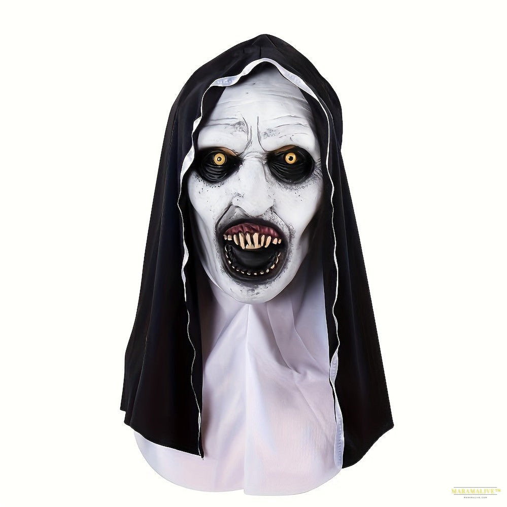 Spooky Full Head Mask: Terrifying Rubber Nun Costume for Adult Halloween Parties, Festive Christmas Gifts, or Thrilling Cosplay Accessories