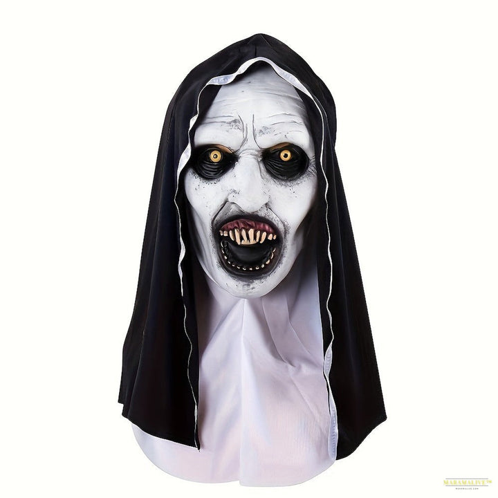 Spooky Full Head Mask: Terrifying Rubber Nun Costume for Adult Halloween Parties, Festive Christmas Gifts, or Thrilling Cosplay Accessories