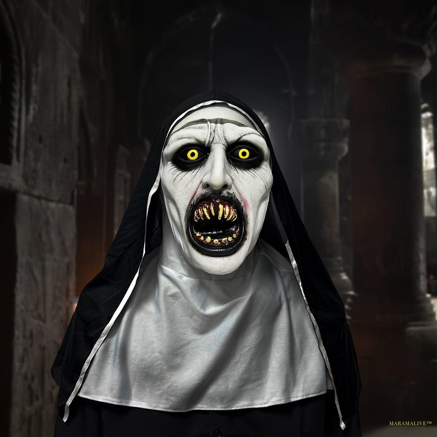 Spooky Full Head Mask: Terrifying Rubber Nun Costume for Adult Halloween Parties, Festive Christmas Gifts, or Thrilling Cosplay Accessories