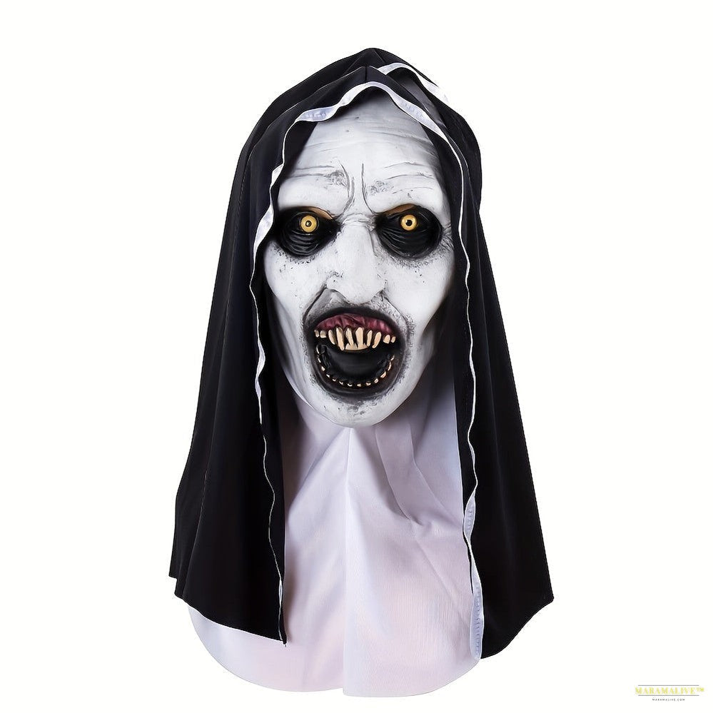 Spooky Full Head Mask: Terrifying Rubber Nun Costume for Adult Halloween Parties, Festive Christmas Gifts, or Thrilling Cosplay Accessories