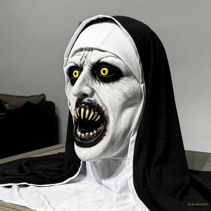 Spooky Full Head Mask: Terrifying Rubber Nun Costume for Adult Halloween Parties, Festive Christmas Gifts, or Thrilling Cosplay Accessories