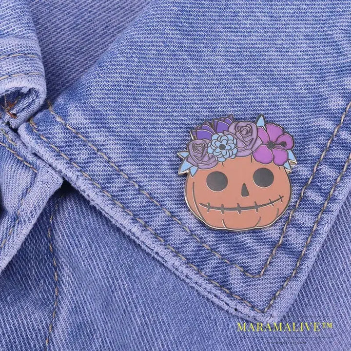 Spooky pumpkin badges cute Halloween brooch flower pastel goth skull Enamel pin autumn jewelry gift for kids women