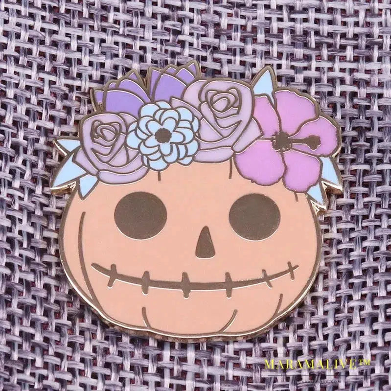 Spooky pumpkin badges cute Halloween brooch flower pastel goth skull Enamel pin autumn jewelry gift for kids women