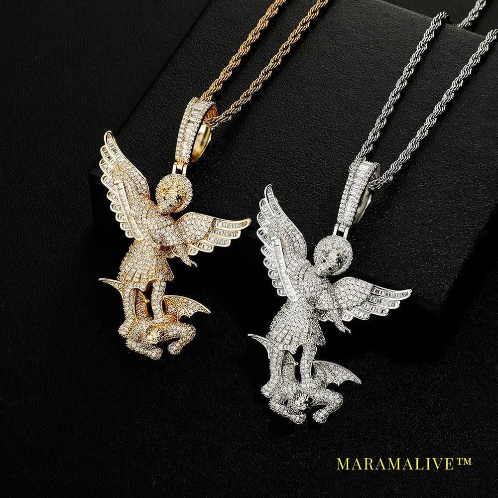 St Michael The Archangel Pendant Necklace High Quality Copper with Micro Pave Cubic Zirconia Hip Hop Couple Jewelry