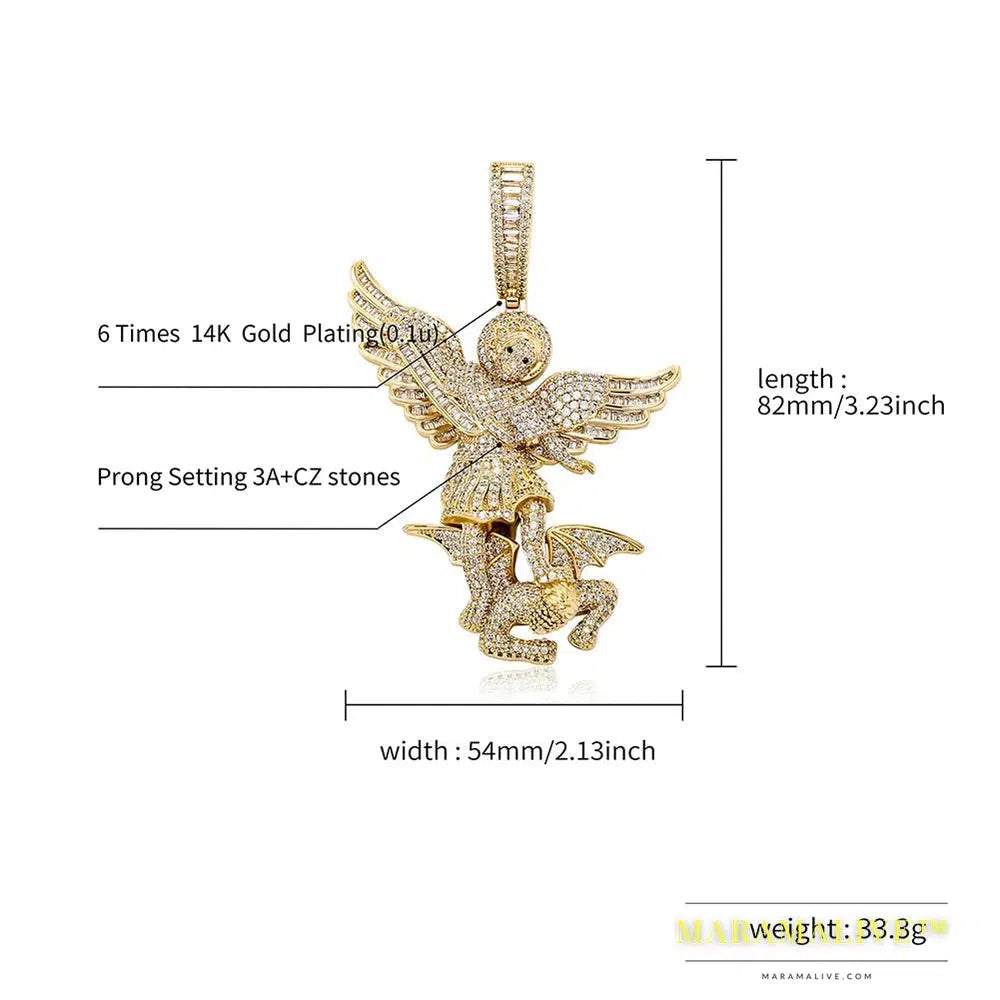 St Michael The Archangel Pendant Necklace High Quality Copper with Micro Pave Cubic Zirconia Hip Hop Couple Jewelry