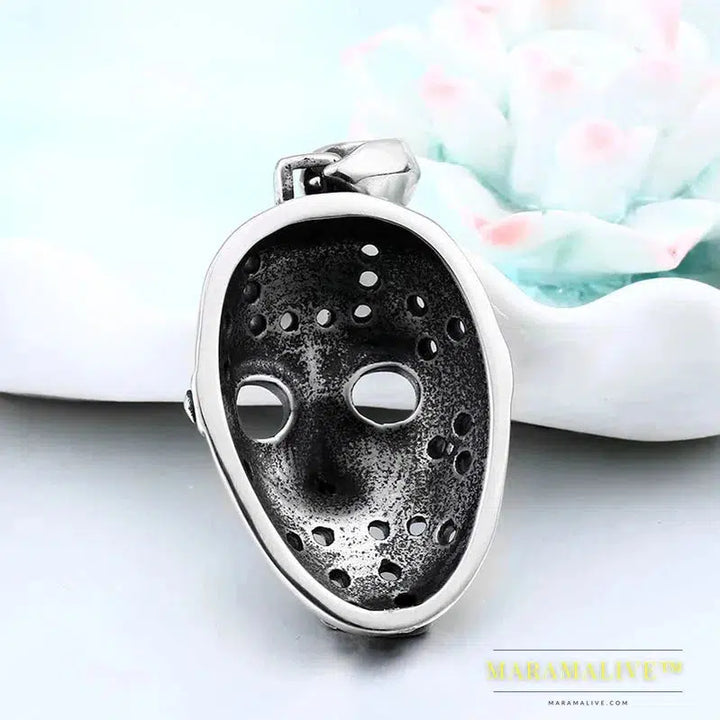 Stainless Steel Biker Jason Voorhees Hockey Halloween pendant necklace with red color Antique Cool Jewelry