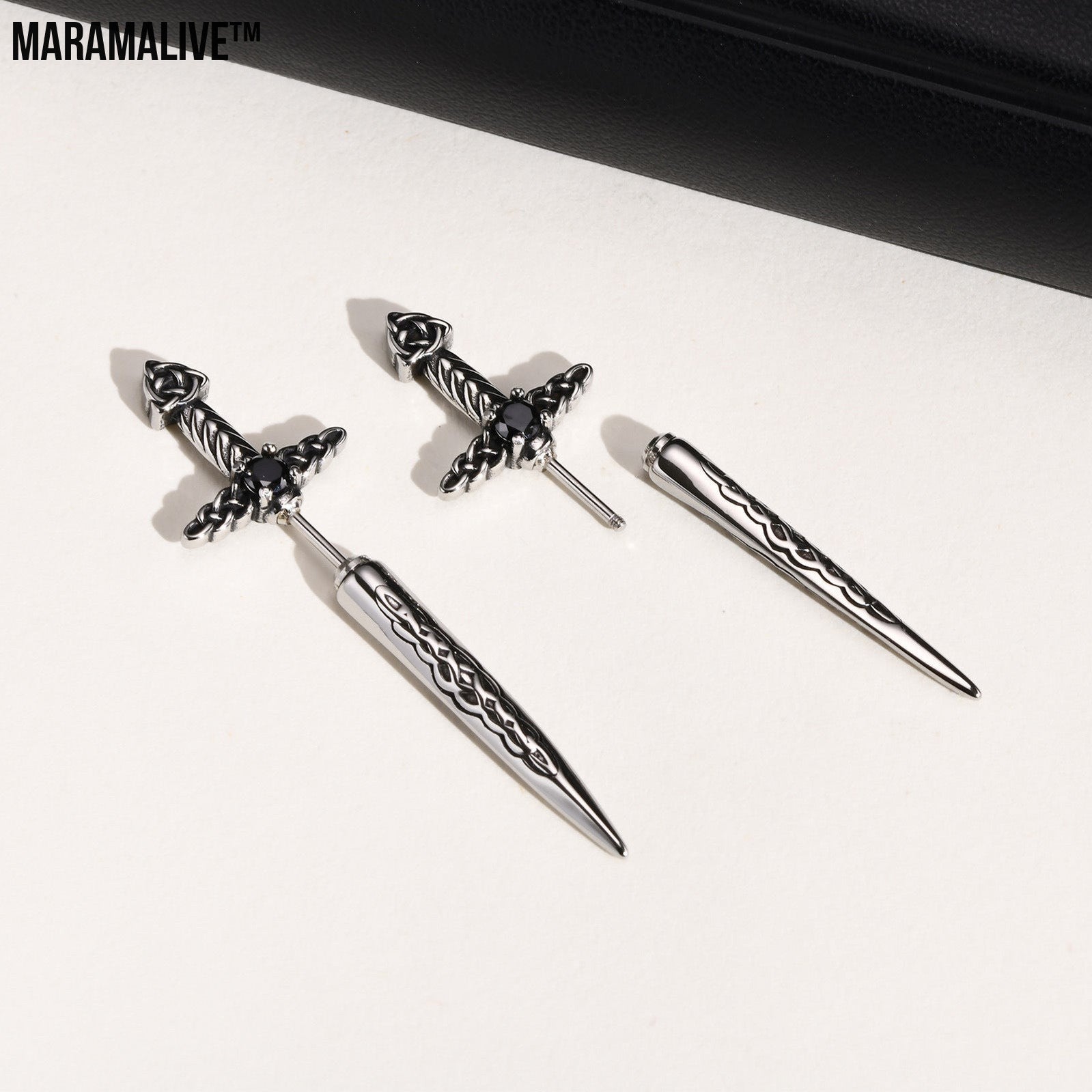 Stainless Steel Black Retro Hip Hop Sword Ear Studs