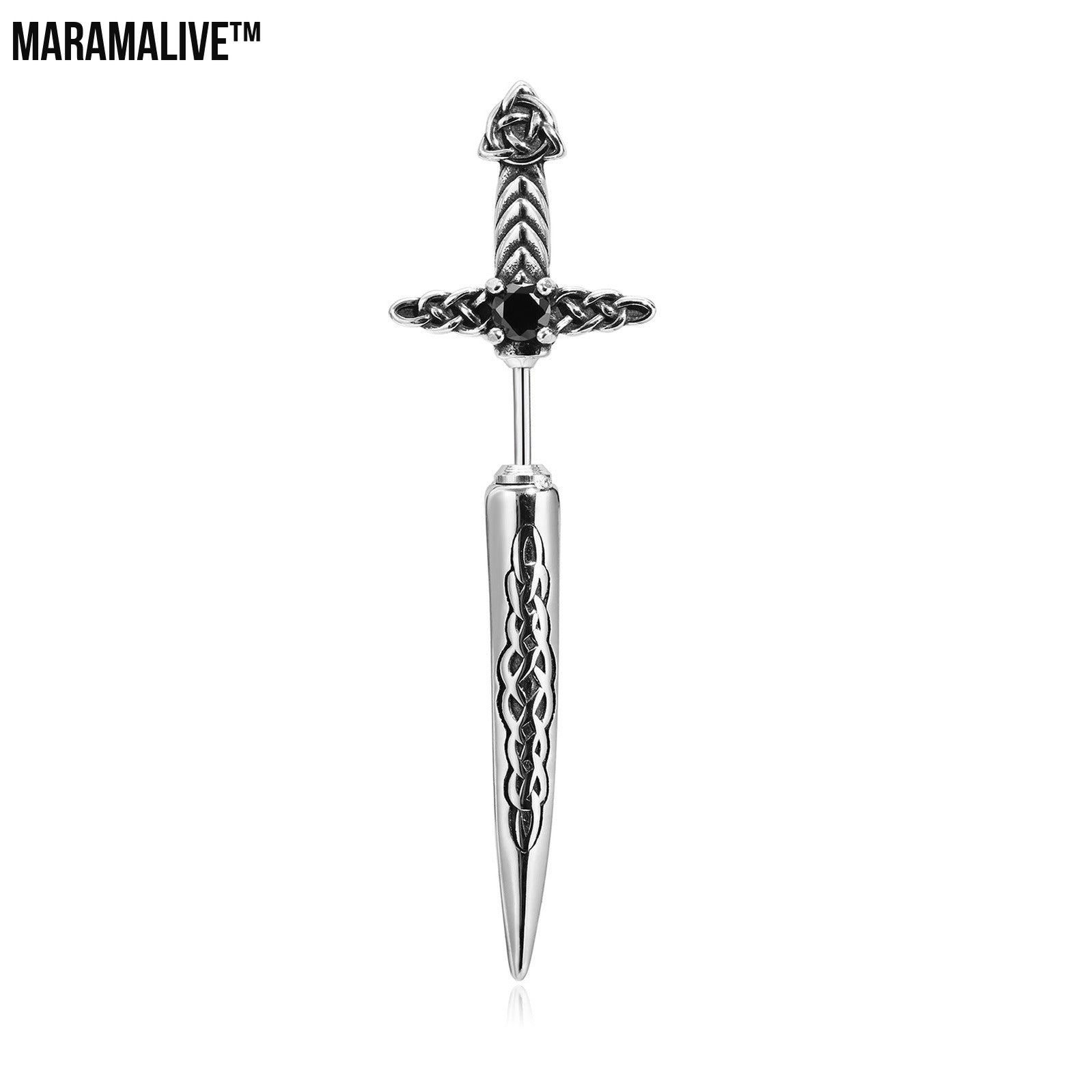 Stainless Steel Black Retro Hip Hop Sword Ear Studs