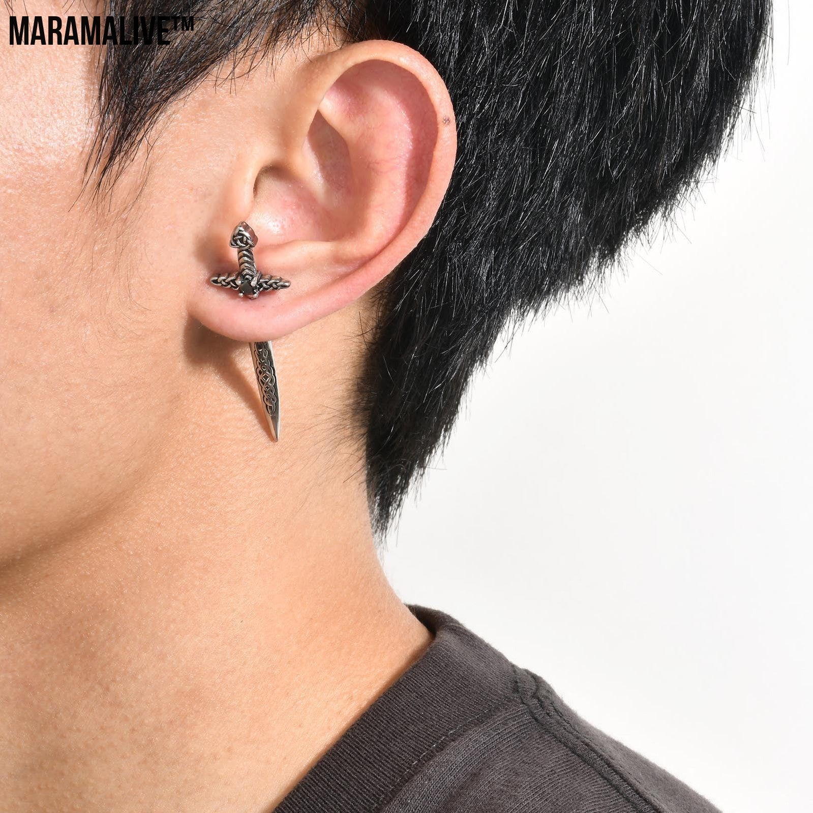 Stainless Steel Black Retro Hip Hop Sword Ear Studs