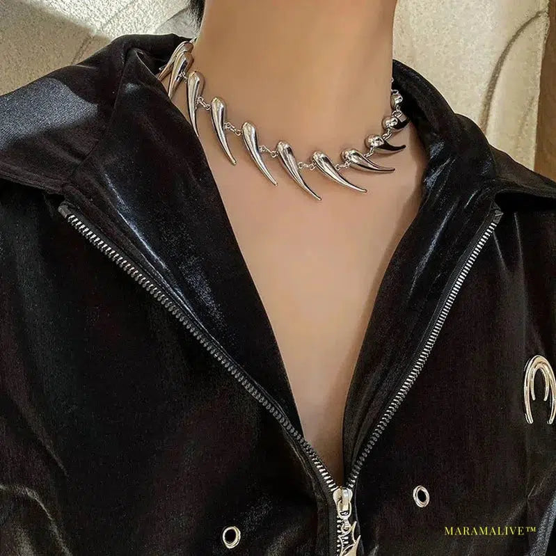 Stainless Steel Chains Rivet Choker Necklace for Men Women Hiphop Punk Neck Chains Short Collar Necklaces Wolf Tooth Jewelry New